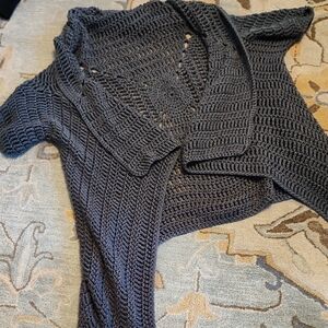 Open-Knit Women's Cardigan Sweater - Charcoal Gray
